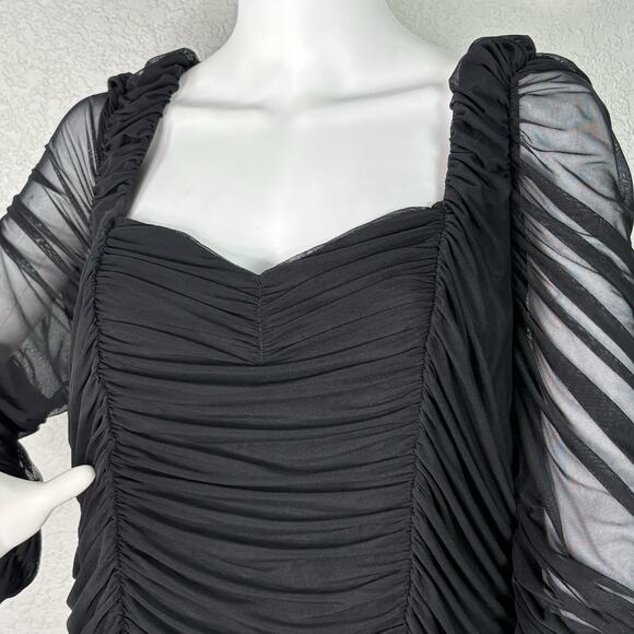 FASHION NOVA Sheath Dress Bodycon Mesh Long Sleeve Ruched Goth Vamp Black Sz 3X - Picture 5 of 6